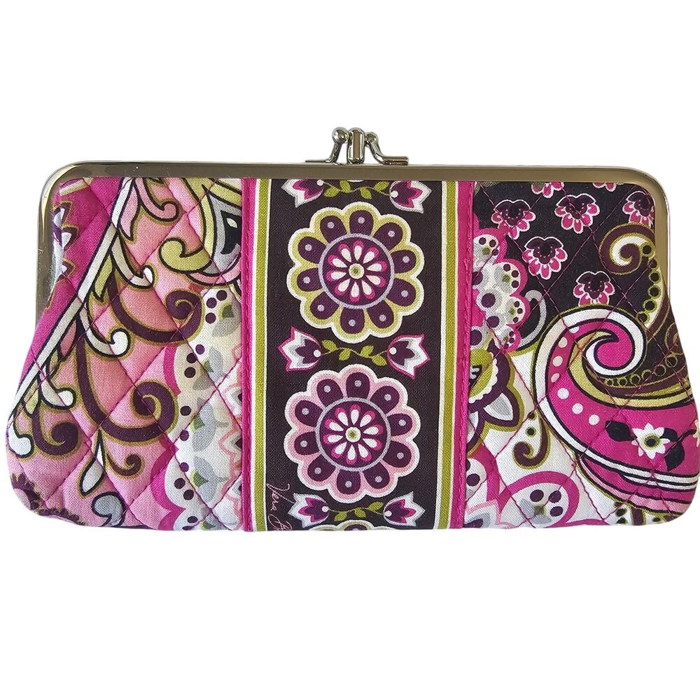 Vera Bradley Very Berry Paisley Double Kisslock Quilted Clutch NWOT Pink Pockets